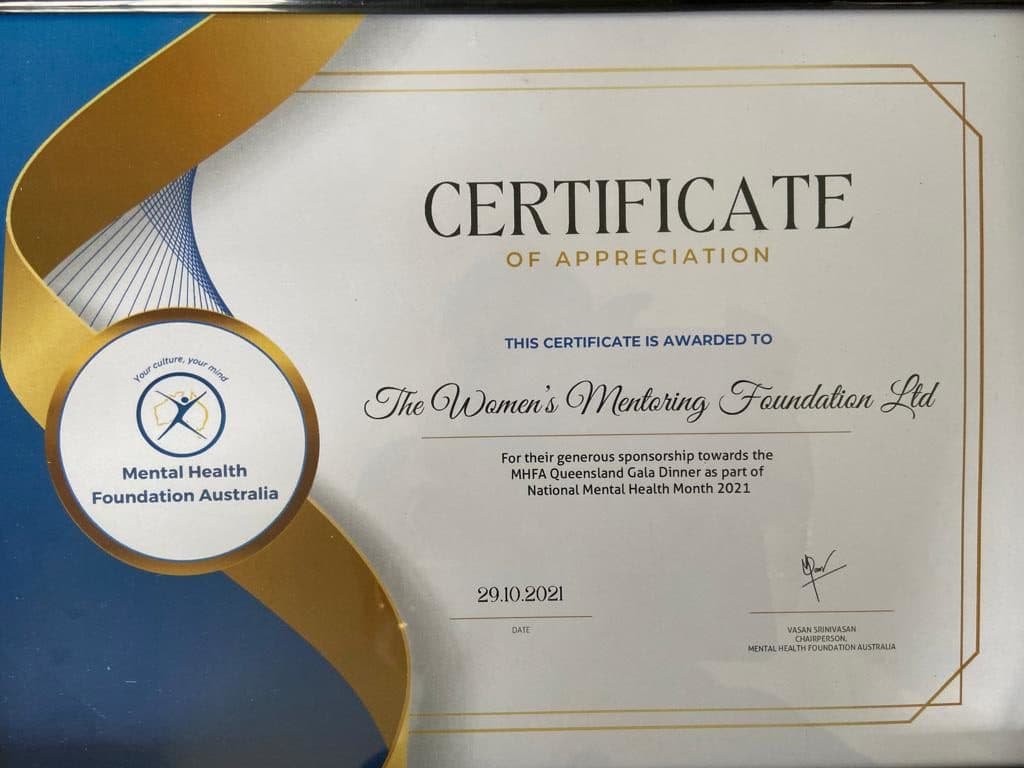 Certificate of Appreciation - Mental Health Foundation Australia (2021)